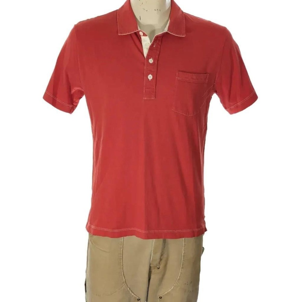 Billy Reid Mens Red Short Sleeve 100% Cotton Polo Shirt Sz L EUC